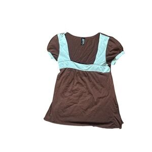 Y2K‎ Weavers Brown & Blue Short Sleeve Top Women's